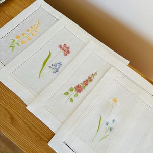 Embroidered Linen Placemats (Set of 4): Meadow Wildflower Design, Eco Table Linens