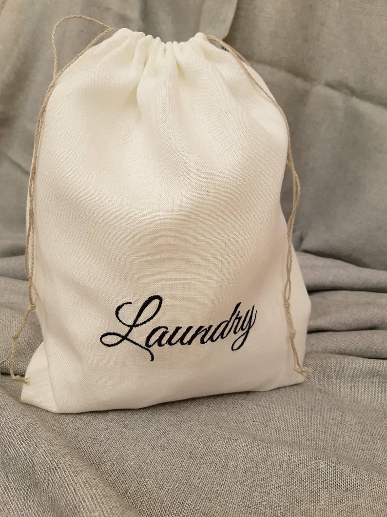 Embroidered laundry bag Travel lingerie bag Drawstring laundry bag custom embroidery Lingerie bag storage bag linen pouch handmade by SANPO