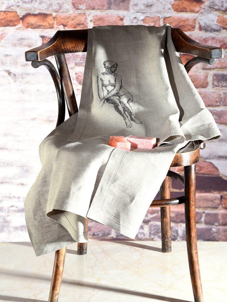 Linen Sauna Towel Natural Linen Bath Towel With Embroidery Etsy