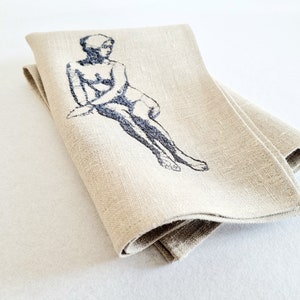 Embroidered Linen Napkin: Woman Silhouette Art