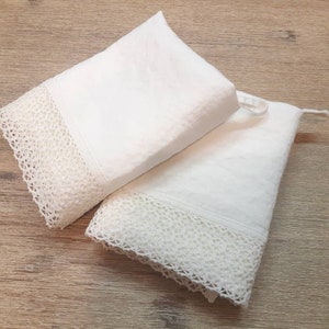 White linen lace shower towel, washed linen towel made by SANPO