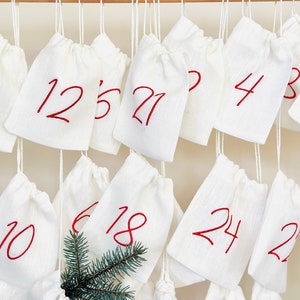 Embroidered Linen Advent Calendar, Advent Calendar to Fill Off white