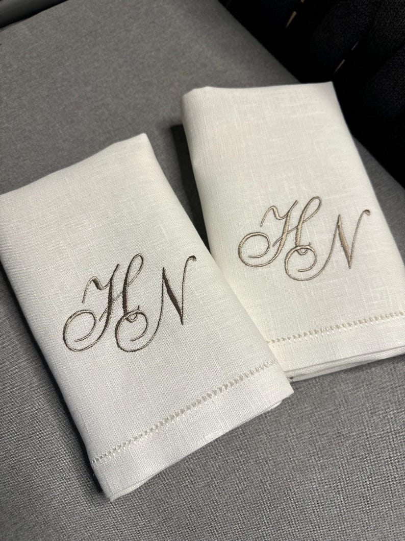 Monogrammed Linen Hand Towels