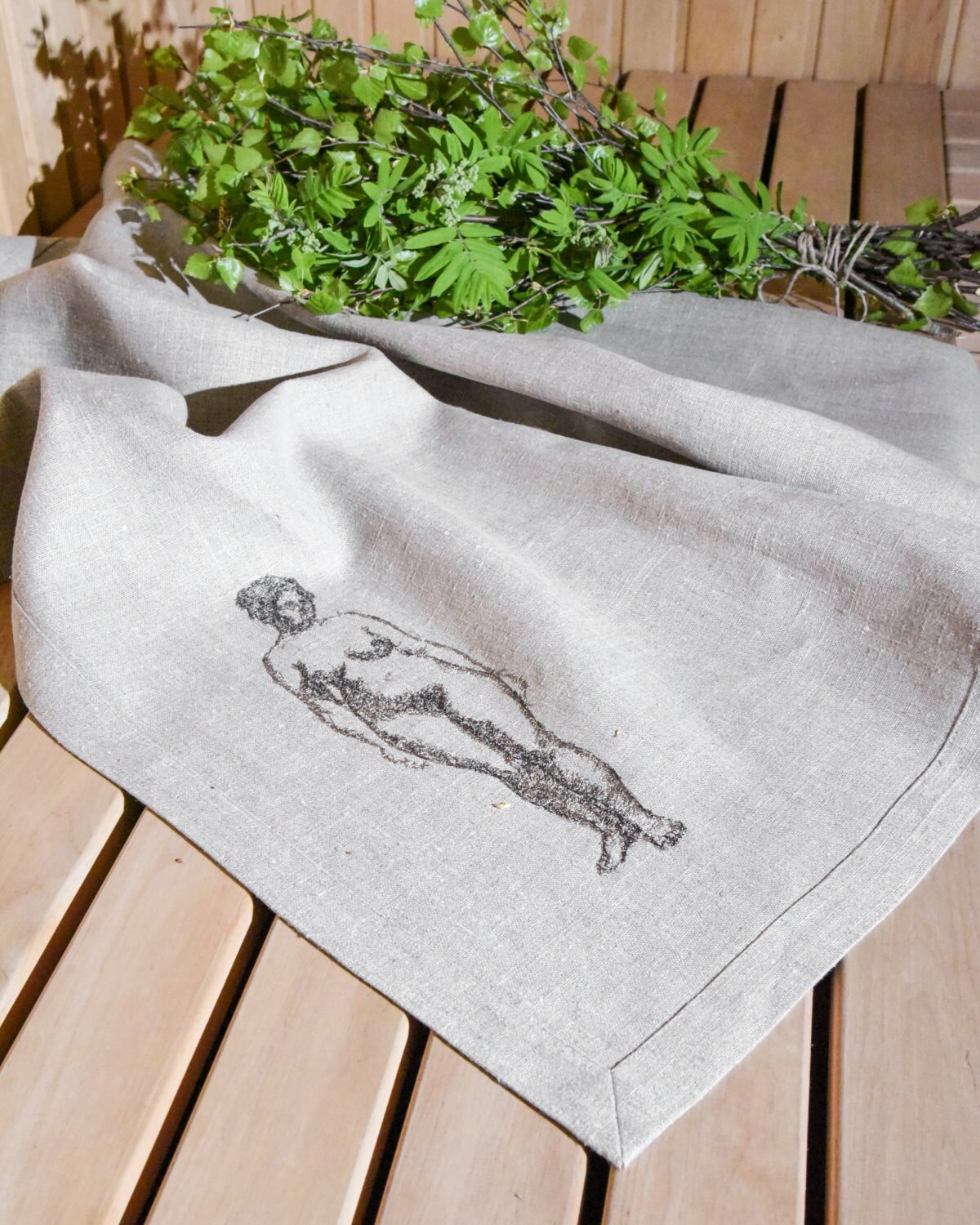 Linen Sauna Towel Natural Linen Bath Towel With Embroidery - Etsy