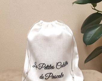 Custom Embroidered Linen Drawstring Bag • Eco-Friendly Lingerie Pouch