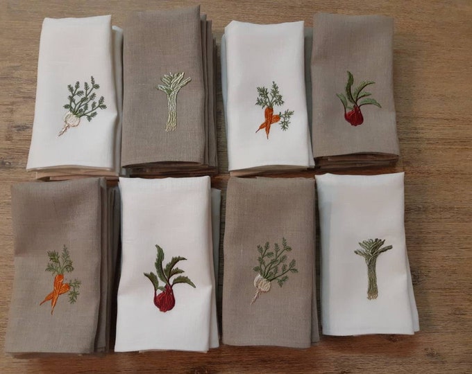 Linen tea towel ,Vegetable embroidered towel, Kitchen towel, Linen dish towel ,Healthy living towel, Gift for vegetarians