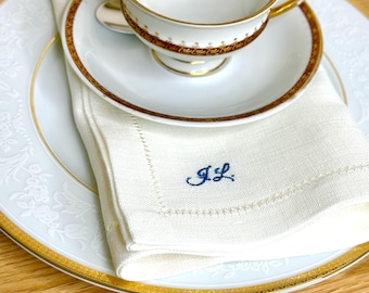 Embroidered Linen Napkins: Personalized Hemstitched Dinner Napkins