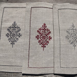 Austras Koks Embroidered Linen Placemat • Hemstitched Edge • Latvian Symbol • Eco Table Linens
