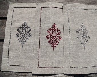 Austras Tree Embroidered Linen Placemat • Hemstitched Edge • Latvian Symbol embroidery • Eco Table Linens