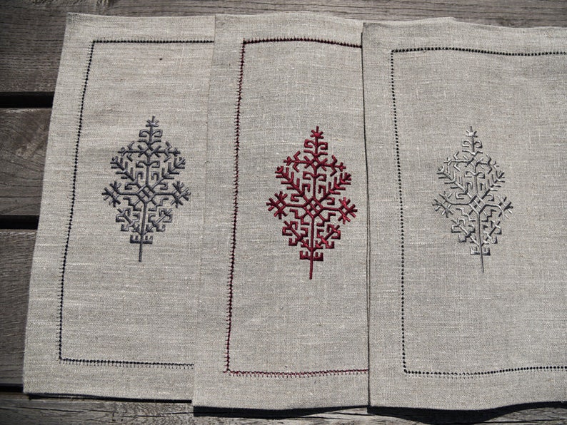 Linen place mat with latvian sign Austras koks embroidery, Latvian symbols, Gift for latvian, Austras tree image 1