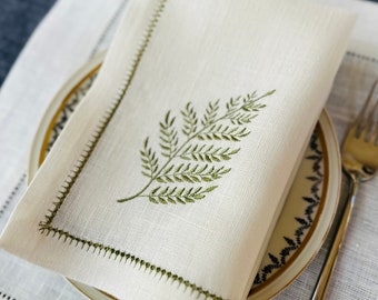 NAPKINS  17square 100% Linen Dinner Napkins with Thyme Embroidery