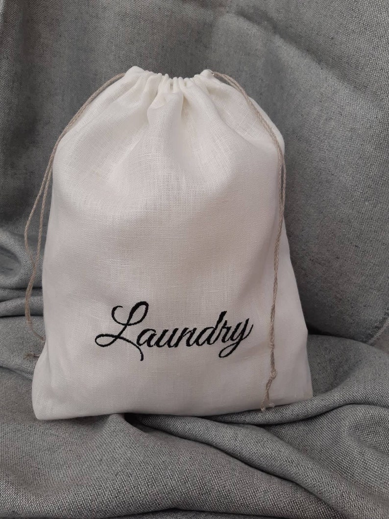 Embroidered laundry bag Travel lingerie bag Drawstring laundry bag custom embroidery Lingerie bag storage bag linen pouch handmade by SANPO