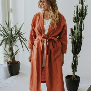 Womans robe, linen bath robe, LINEN Spa robe, Soft linen robe Tiger Lily