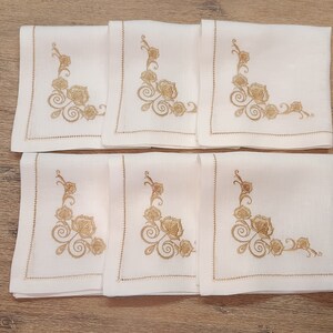 Off-White Linen Dinner Napkin with Floral Embroidery • 17×17 in • Elegant Wedding & Table Setting Linen