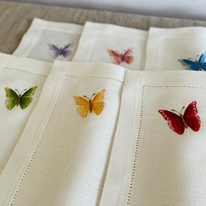 Linen placemat with butterfly embroidery, off white linen placemat, embroidered napkin