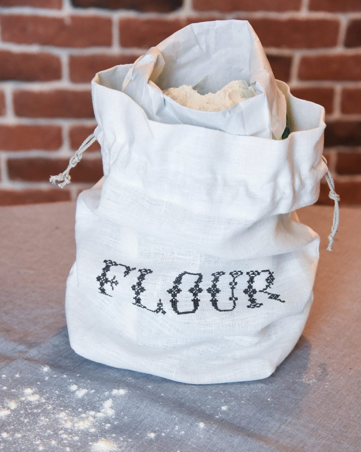 Linen Bag, Flour Storage Bag, Embroidered Linen Flour Bag, Eco Friendly