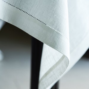 Hemstitched Linen Tablecloth: Eco-Friendly Wedding,  Holiday Table Linens, Christmas tablecloth