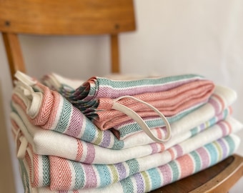 Striped Linen Beach Towel: Handmade European Flax Bath Towel