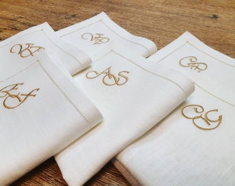 Embroidered Linen Wedding Napkin • Custom Initials & Hemstitched • Bridal Gift Keepsake