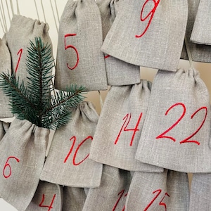 Embroidered Linen Advent Calendar, Advent Calendar to Fill image 3