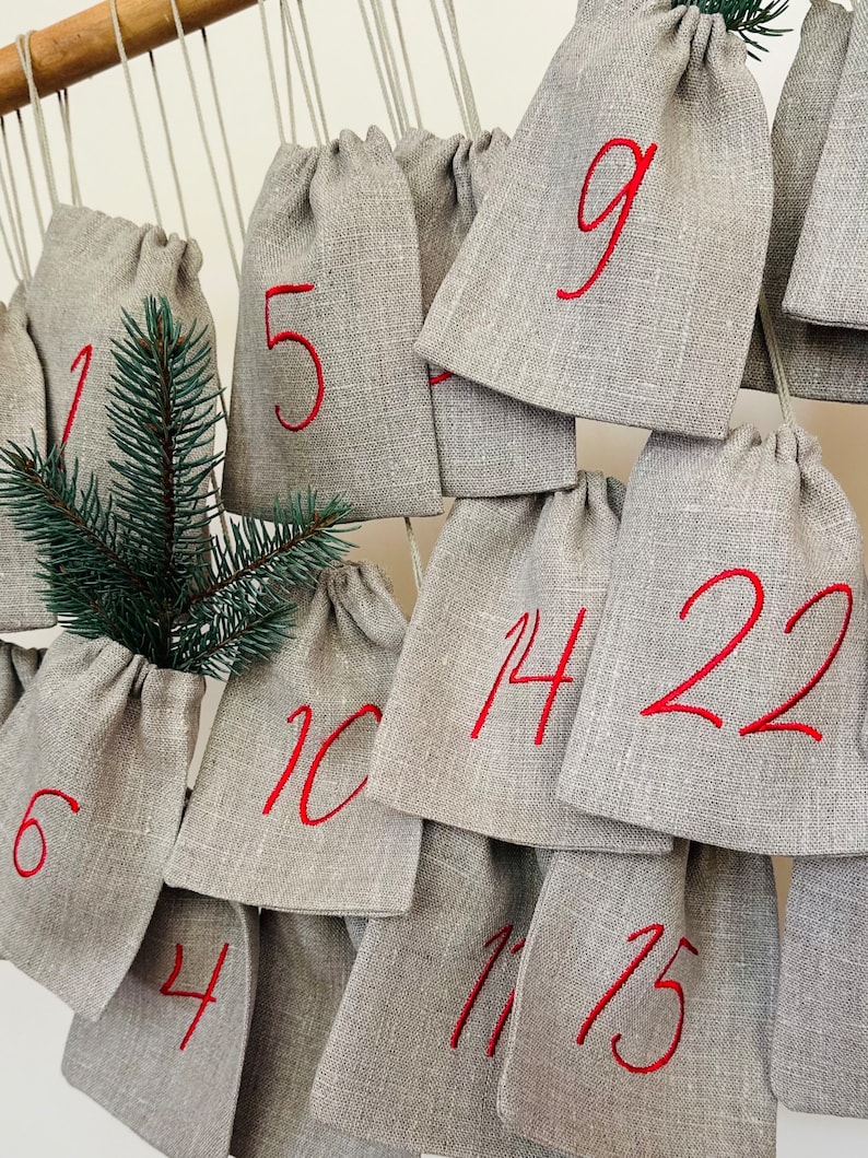 Embroidered Linen Advent Calendar, Advent Calendar to Fill image 3