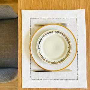 Off-White Linen Table Mat • Hemstitched Edge • Eco-Friendly Linen Placemats (13×17 in)