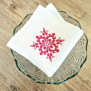 Linen cocktail napkins with Christmas motive embroidery, Christmas napkins, White linen napkins, Christmas gift image 1