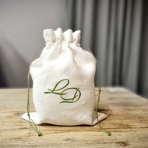 Embroidered laundry bag, personalized drawstring lingerie bag, initials embroidered linen baglinen