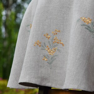 Linen round tablecloth with sea buckthorn embroidery, natural gray linen round tablecloth with embroidery, eco friendly tablecloth image 3