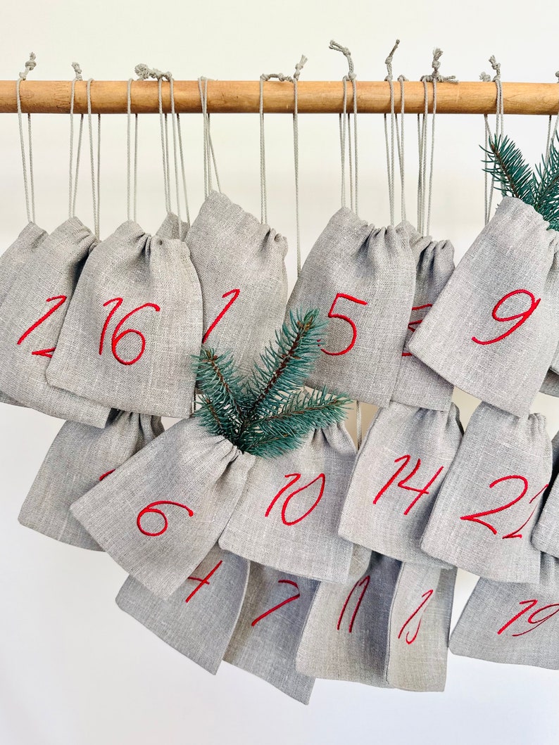 Embroidered Linen Advent Calendar, Advent Calendar to Fill image 1