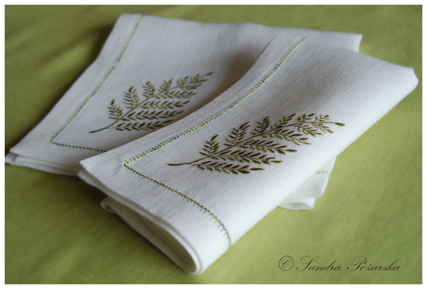 Linen NAPKINS With Branch Embroidery Botanical Napkin Etsy