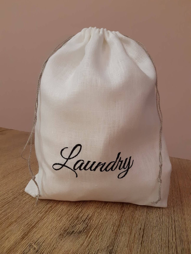 Embroidered laundry bag Travel lingerie bag Drawstring laundry bag custom embroidery Lingerie bag storage bag linen pouch handmade by SANPO