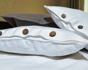 White Linen Pillowcase: Softened with Button Closure