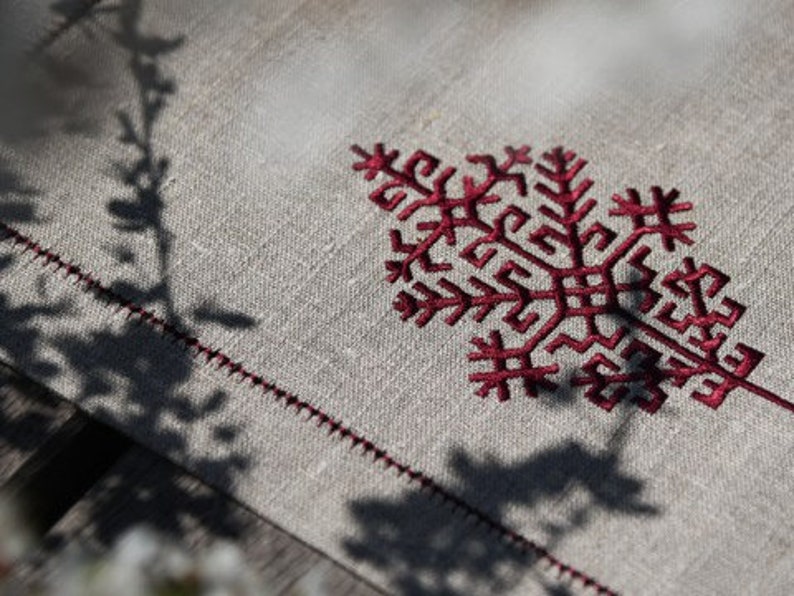 Linen place mat with latvian sign Austras koks embroidery, Latvian symbols, Gift for latvian, Austras tree image 2