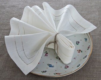 Servilleta de lino con borde cosido alrededor en 2 líneas, Servilleta de lino blanco, servilleta orgánica, Ropa de mesa