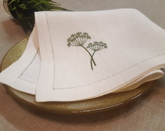 Linen napkins with dill embroidery, set of napkins