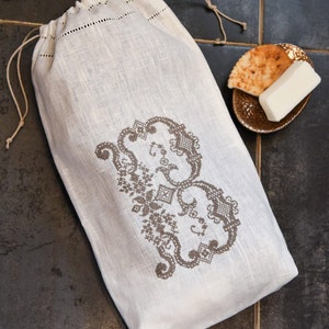 Traveller’s lingerie bag, Custom Initial embroidered linen lingerie bag, White linen Laundry bag,  Personalized lingerie bag