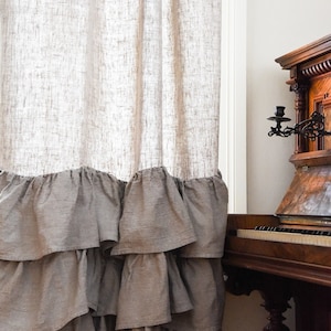 Linen curtains with ruffles, Linen curtain panel