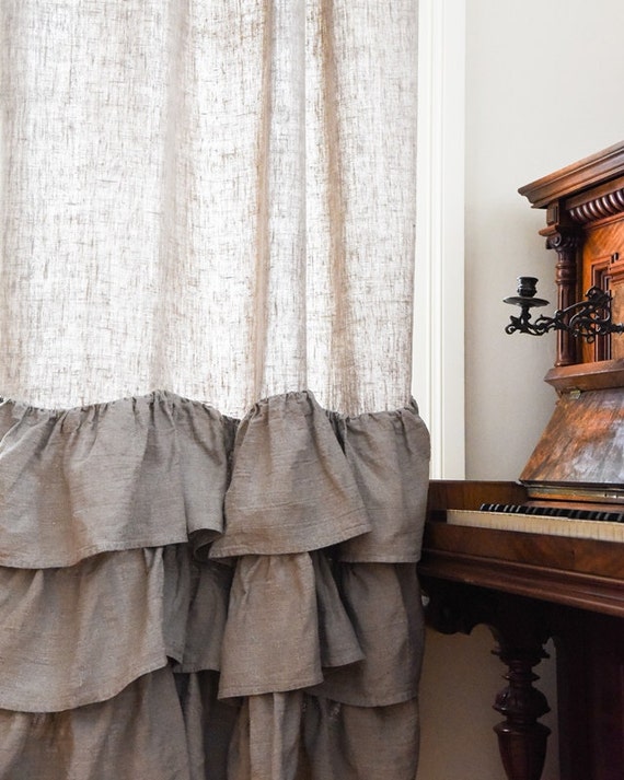 Linen Curtains With Ruffles Linen Curtain Panel Etsy
