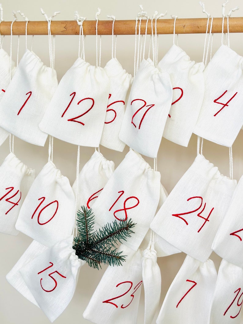 Embroidered Linen Advent Calendar, Advent Calendar to Fill image 7