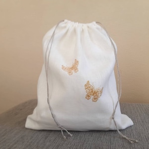 Linen Pouch bag Butterflies  Embroidered laundry bag Travel lingerie bag Drawstring laundry bag custom embroidery storage bag made by SANPO