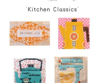 Kitchen Classics: 4 Foundation Paper Piecing Patterns Quilt Blocks Instant Download PDF