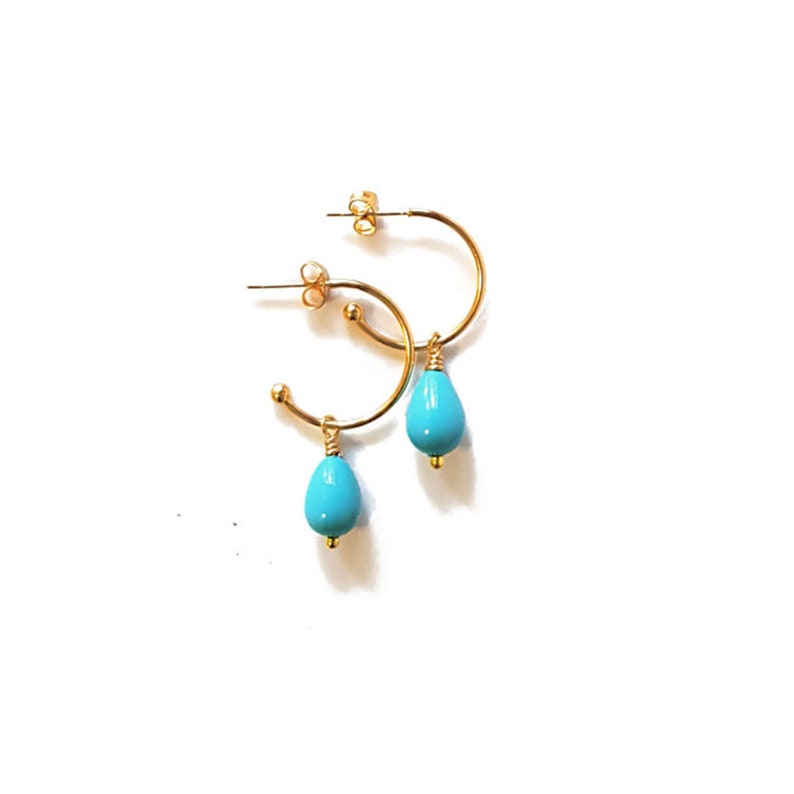 Half hoop earrings with turquoise shell drop shapped