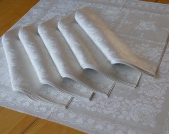 Antique "Art Nouveau Gorgeous Very Elegant Napkins "Heart Border" 6 Elegant unused Gorgeous Linen Damask Napkins "Precious Wedding Gift