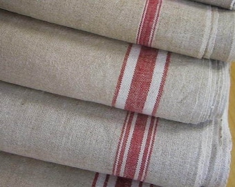 Antique !! 3xpieces !! linen mangle cloth 3Yard linen cloth " red stripes " great to process any kind of .. Sewing work patchwork, for bags