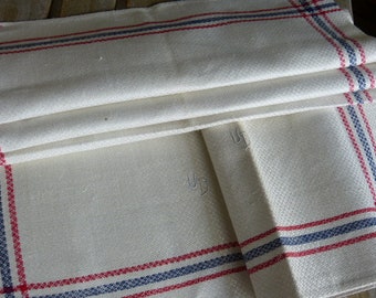 c. 1910/20 " Art Deko " 2 half-linen towels border blue red gray "Scandinavian country house style " beige gray web stripes - top original!