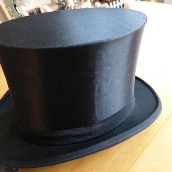 Antique 1910 "Men's or women's top hat, Chapeau Claque, black silk top hat with suitcase" undamaged folding hat, folding hat "