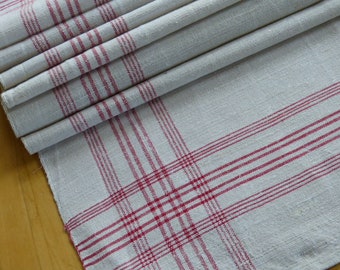 c. 1870/90 Antique Fantastically hand-woven linen towel " no monogram Length: 1.62YD "4 sides of red woven stripes Table runner Bath towel!