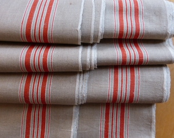 c. 1920 "ideal for sewing patchwork red selvedge dark pure linen-mangle cloth roll / stripe / border" top without damage