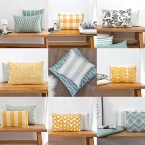 1 housse de coussin DASHE jaune doré rayures blanches rayé vagues scandinaves maison de campagne terrasse housse de coussin coussin canapé coussin décoratif image 5